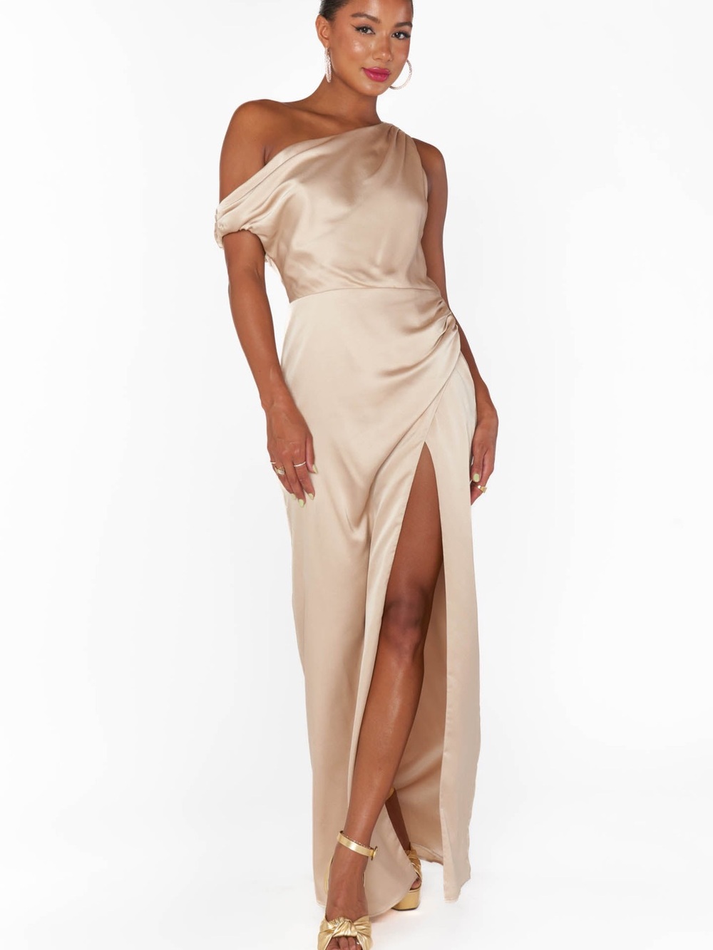 Show Me Your MuMu One-Shoulder Jodie Satin Maxi Dress in Champagne S